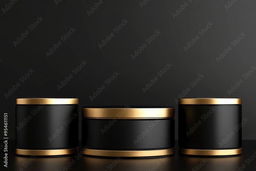 3d black friday sale cylinder podiums black and gold on black background for show cosmetic podructs display case with generative ai 3d black friday sale cylinder podiums black and gold on black background for show cosmetic podructs display case with generative ai
