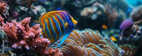 Vibrant angelfish exploring colorful coral, 4K hyperrealistic photo