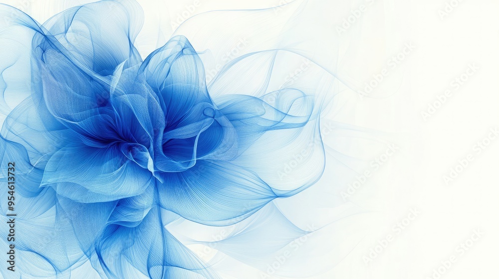 A background featuring a blue abstract flower design, with soft gradients and flowing lines.