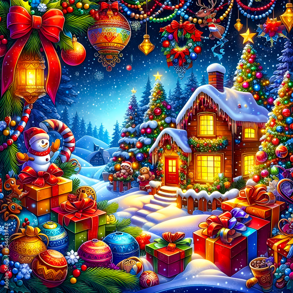 Naklejka premium Season’s Greetings, Merry Christmas Day Artwork Design.