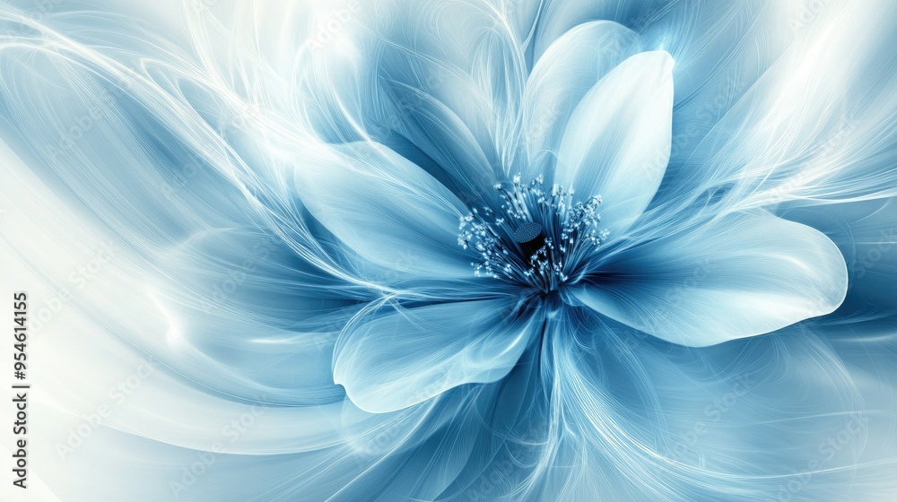 Obraz premium A blue abstract flower design as a background, with smooth, flowing lines and a serene atmosphere.