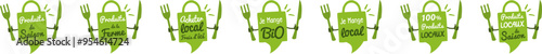 Logo fourchette et couteau : je mange bio, acheter local, produits de saison et locaux