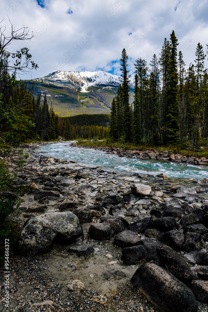 River Flowing Towards a Majestic Mountain in the Background River Flowing Towards a Majestic Mountain in the Background
