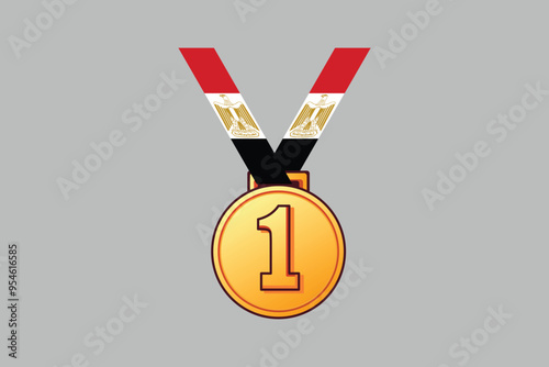 Egypt medal with flag, National Egypt flag Vector illustration, Flag of the Arab Republic of Egypt, Illustration Flag of Egypt, Symbol of patriotism and freedom, Egyptian sign, Africa 