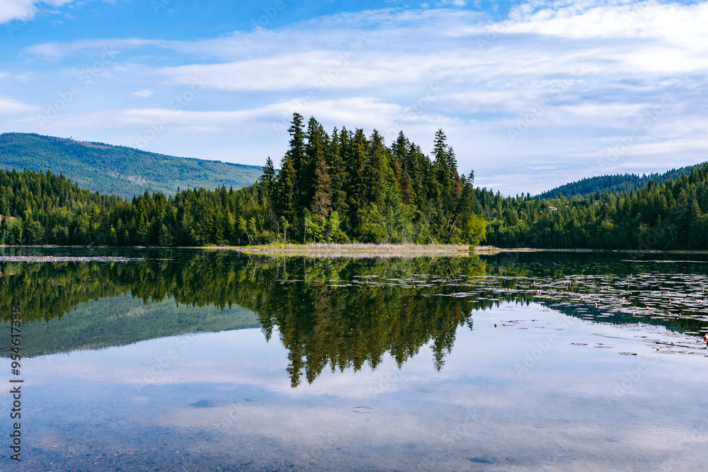 Distant Mountain with Forest and Lake in the Foreground Distant Mountain with Forest and Lake in the Foreground