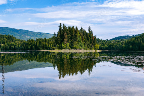 Distant Mountain with Forest and Lake in the Foreground