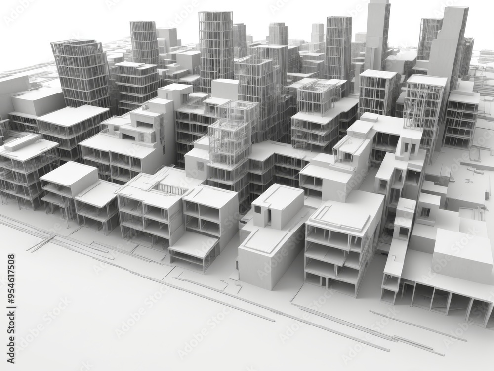 Fototapeta premium 3D City Building View With Abstract Clipart. City skyline background
