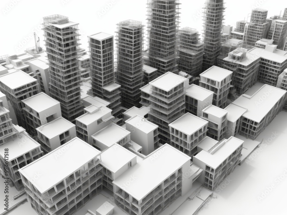 3D City Building View With Abstract Clipart. City skyline background