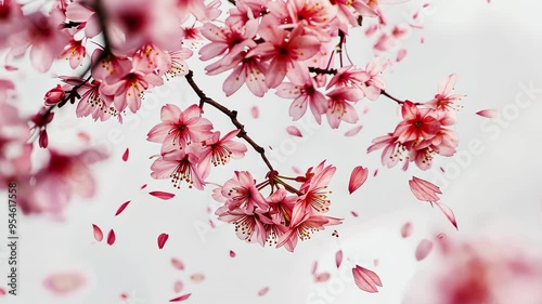 Cherry blossoms in spring, delicate pink flowers on branch. Nature and beauty concept