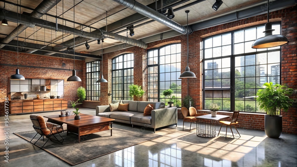Urban chic converges with modern functionality in this design, featuring polished cement floors, industrial metal Urban chic converges with modern functionality in this design, featuring polished cement floors, industrial metal