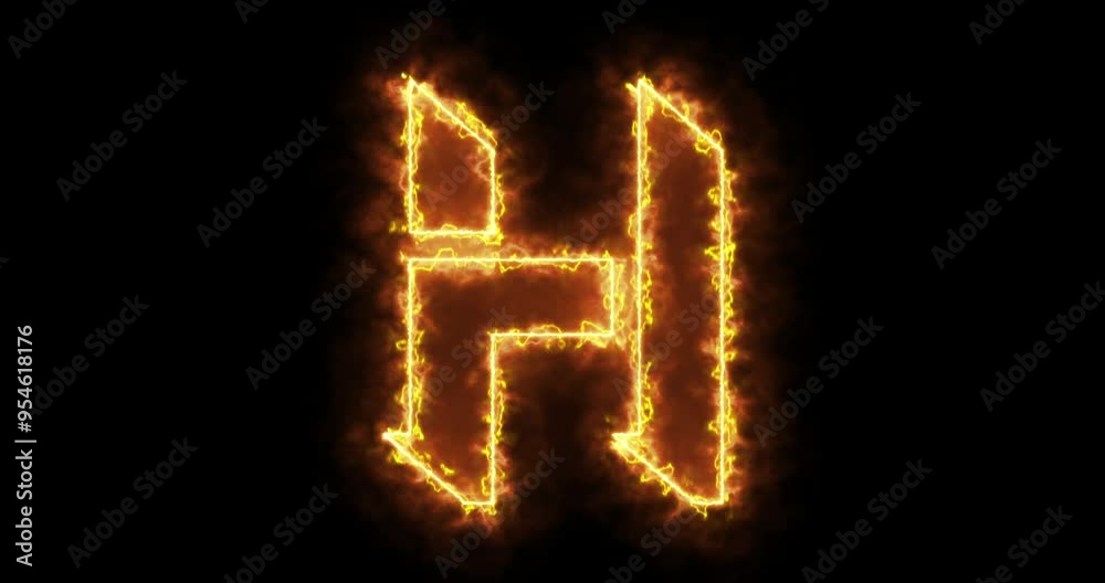 4K fire H alphabet on black background. H alphabet fire moving outline for an online shop, blog, web, cafe, and hotel on a black BG.Technology video material animation. Easy to use in any video.