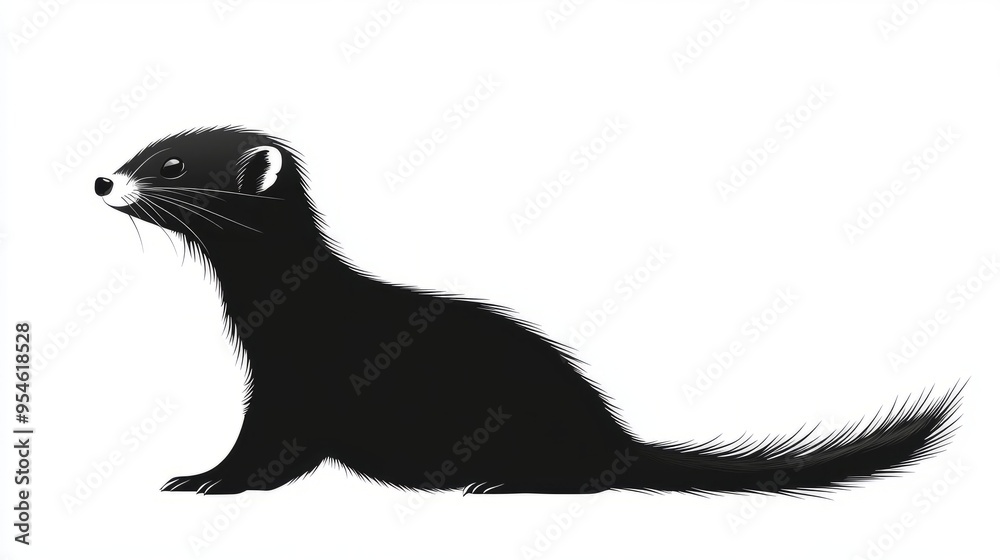 A stylized illustration of a black ferret in profile view. A stylized illustration of a black ferret in profile view.