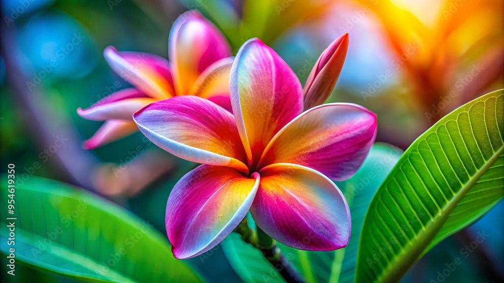 Vibrant petals dance in sunset hues, coral pink, and buttercream yellow, as the photographer's blurred background Vibrant petals dance in sunset hues, coral pink, and buttercream yellow, as the photographer's blurred background