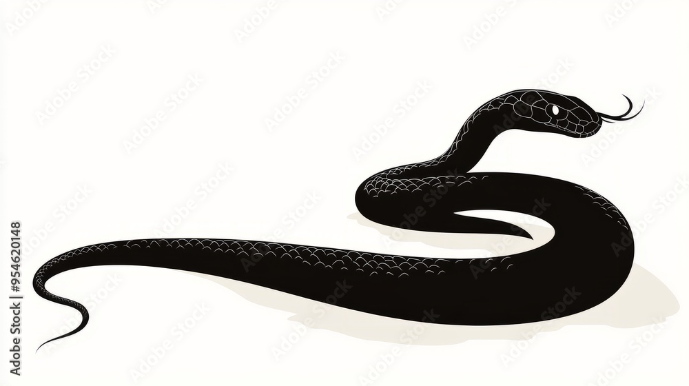 Fototapeta premium A stylized black snake coiled on a light background, emphasizing its shape and texture.