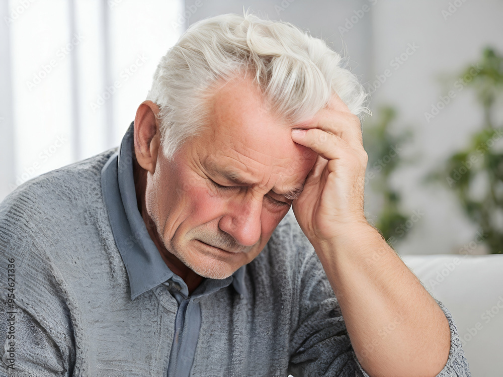 Old man has a headache, Old man holding his head with headache Old man has a headache, Old man holding his head with headache