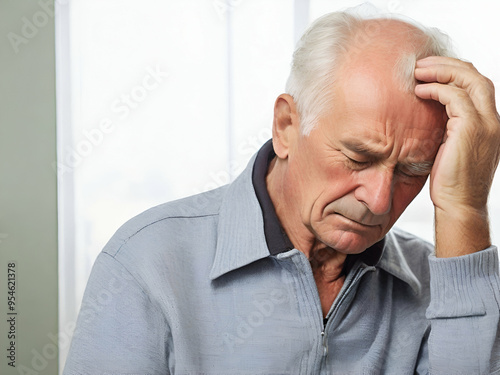 Old man has a headache, Old man holding his head with headache