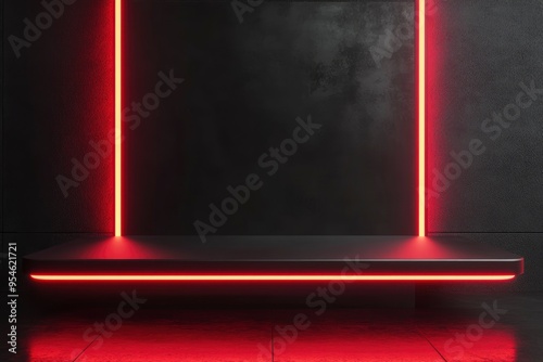 3D rendered black product stand with red neon lights with generative ai