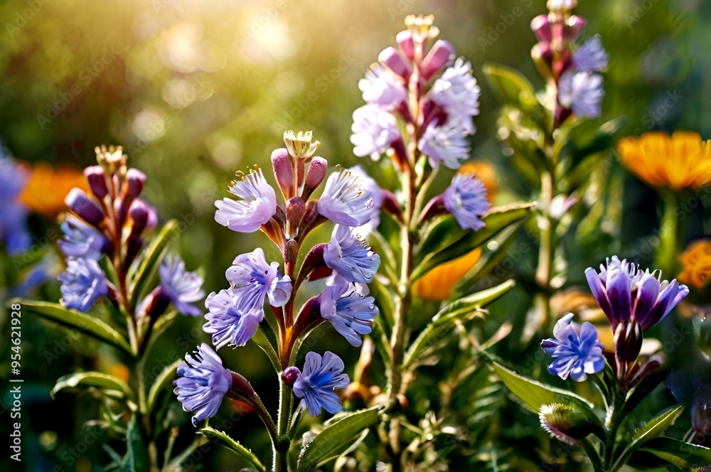 Fototapeta premium Beautiful scene of a small bunch of beautiful purple flowers in a beautiful flower forest