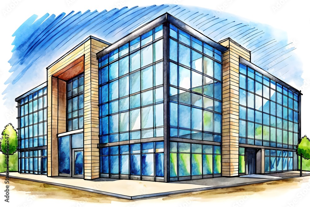 Fototapeta premium Modern Office Building Stylish Design Glass Facade Contemporary Architecture Urban Environment