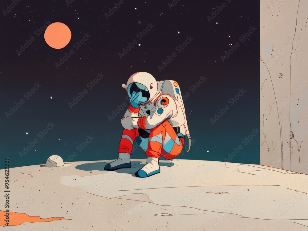 Fototapeta premium Astronaut Gazing and Contemplating at a Distant Planet
