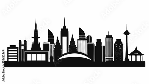 City land scape silhouette. skyline cily design. Downtown with high skyscrapers. Urban life and buildings architecture vector illustration