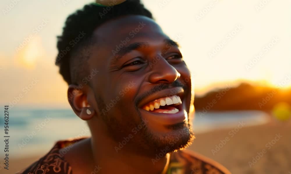 Joyful Malagasy Man Playing Beach Ball at Sunset