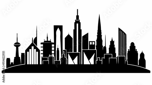 City land scape silhouette. skyline cily design. Downtown with high skyscrapers. Urban life and buildings architecture vector illustration