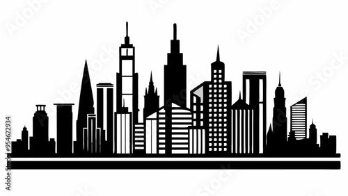 City land scape silhouette. skyline cily design. Downtown with high skyscrapers. Urban life and buildings architecture vector illustration