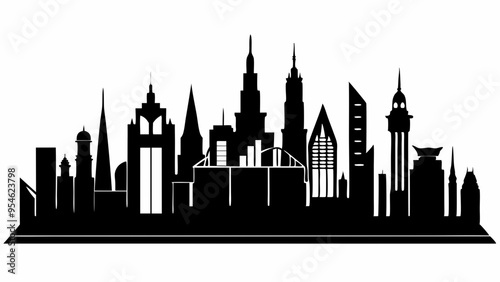 City land scape silhouette. skyline cily design. Downtown with high skyscrapers. Urban life and buildings architecture vector illustration