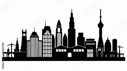 City land scape silhouette. skyline cily design. Downtown with high skyscrapers. Urban life and buildings architecture vector illustration