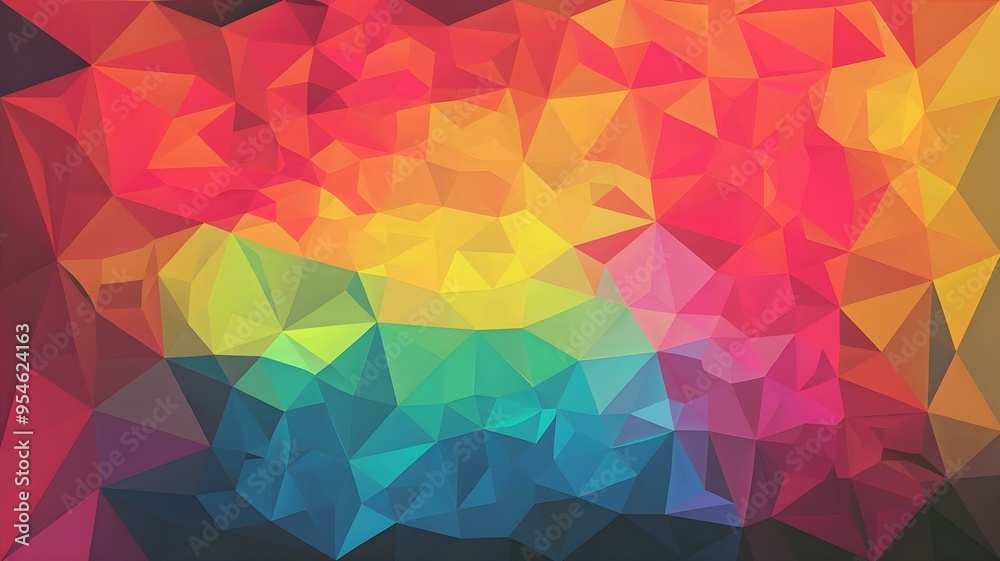 Fototapeta premium Abstract Digital Art of Overlapping Triangles in Rainbow Colors on Black Background