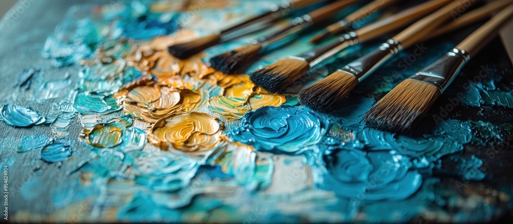 Paint Brushes Resting on Palette with Oil Paint Paint Brushes Resting on Palette with Oil Paint