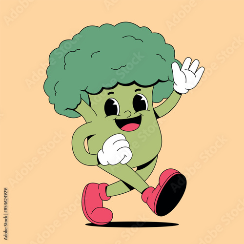 Cartoon walking happy broccoli