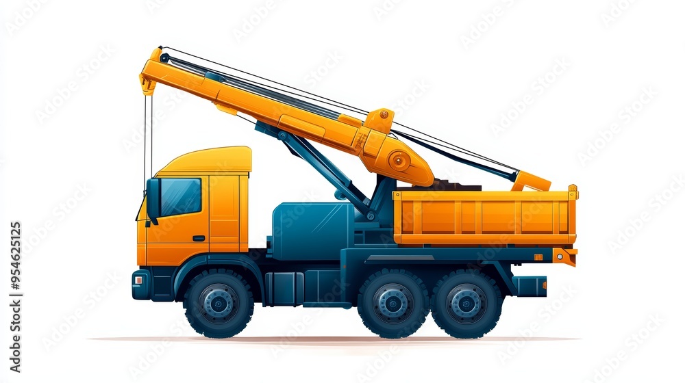 Illustrated Heavy Construction Crane Truck Side View Illustrated Heavy Construction Crane Truck Side View
