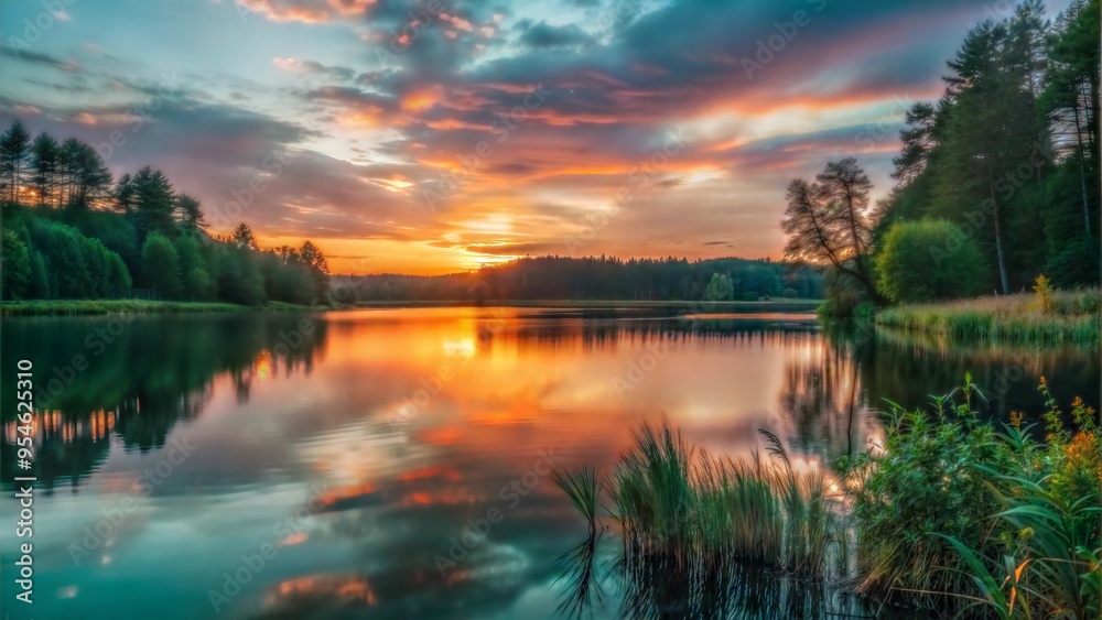 Beautiful sunset on the river with vibrant colors reflecting in the water Beautiful sunset on the river with vibrant colors reflecting in the water
