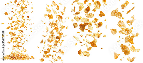 Isolated cornflakes on white background, full depth of field