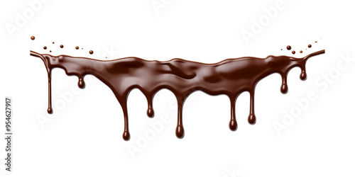 Dripping melted chocolate on a white backdrop is perfect for food blogs, dessert recipes, confectionery advertisements, and cooking tutorials