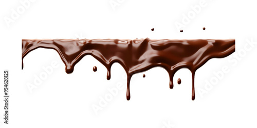 Dripping melted chocolate on a white backdrop is perfect for food blogs, dessert recipes, confectionery advertisements, and cooking tutorials