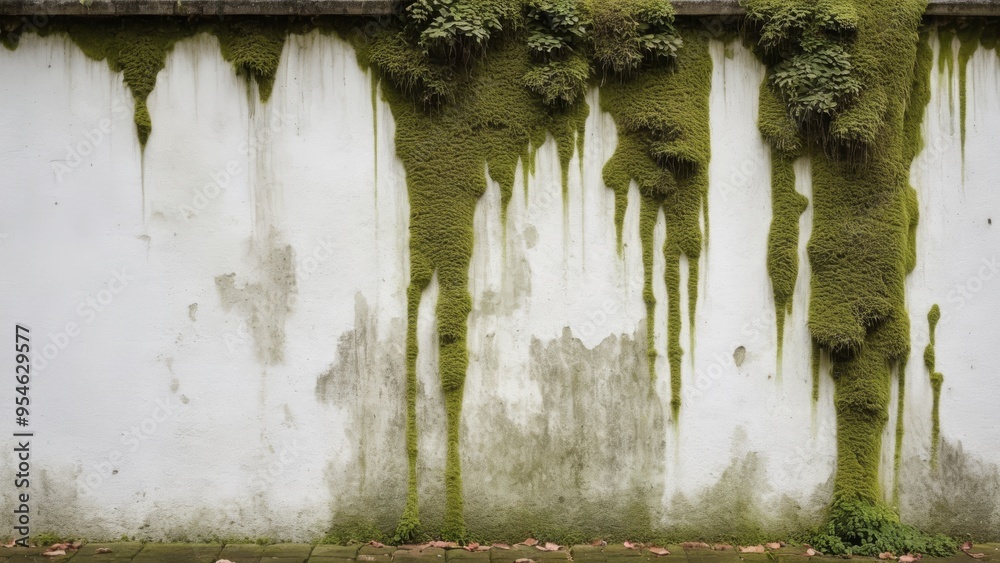 Obraz premium old white wall with moss as background