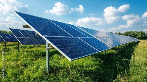 Solar Cell in a Solar Farm, Highlighting Alternative Energy, Sustainable Energy Solutions, Photovoltaic Technology, and Environmental Conservation