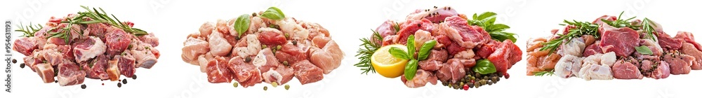A selection of raw meat, isolated on white, with full depth of field A selection of raw meat, isolated on white, with full depth of field