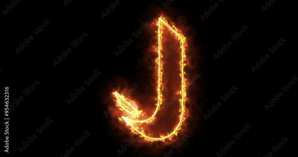 4K fire J alphabet on black background. J alphabet fire moving outline for an online shop, blog, web, cafe, and hotel on a black BG.Technology video material animation. Easy to use in any video. 4K fire J alphabet on black background. J alphabet fire moving outline for an online shop, blog, web, cafe, and hotel on a black BG.Technology video material animation. Easy to use in any video.