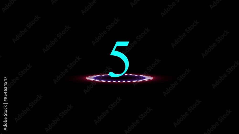  Cyan color Neon light glowing circle countdown timer on black background. Running dynamic light. Timer from 60 to 0 seconds. 1 minute countdown. 30 or 10 seconds. Big 3D