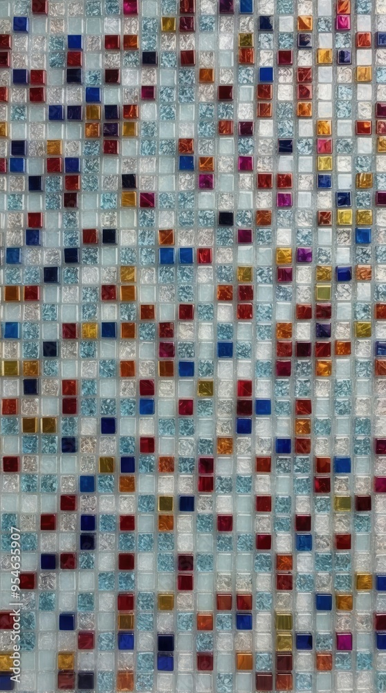 Fototapeta premium Multicolored mosaic background creating modern interior design with colorful square tiles