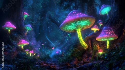 Illuminated Night Mushrooms