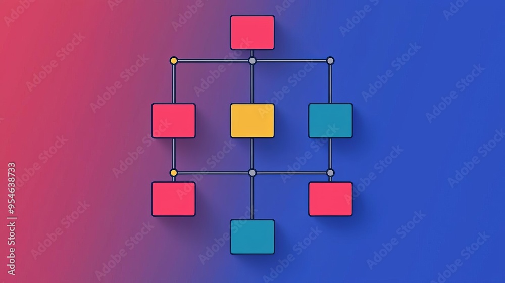 Colorful flowchart design showcasing structured data visualization and connectivity between elements on a vibrant background. Colorful flowchart design showcasing structured data visualization and connectivity between elements on a vibrant background.