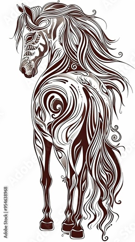 Wallpaper Mural horse tattoo drawing. Beautiful silhouette of a horse on a white background. Horse's head. Artistic image. vertical frame Torontodigital.ca