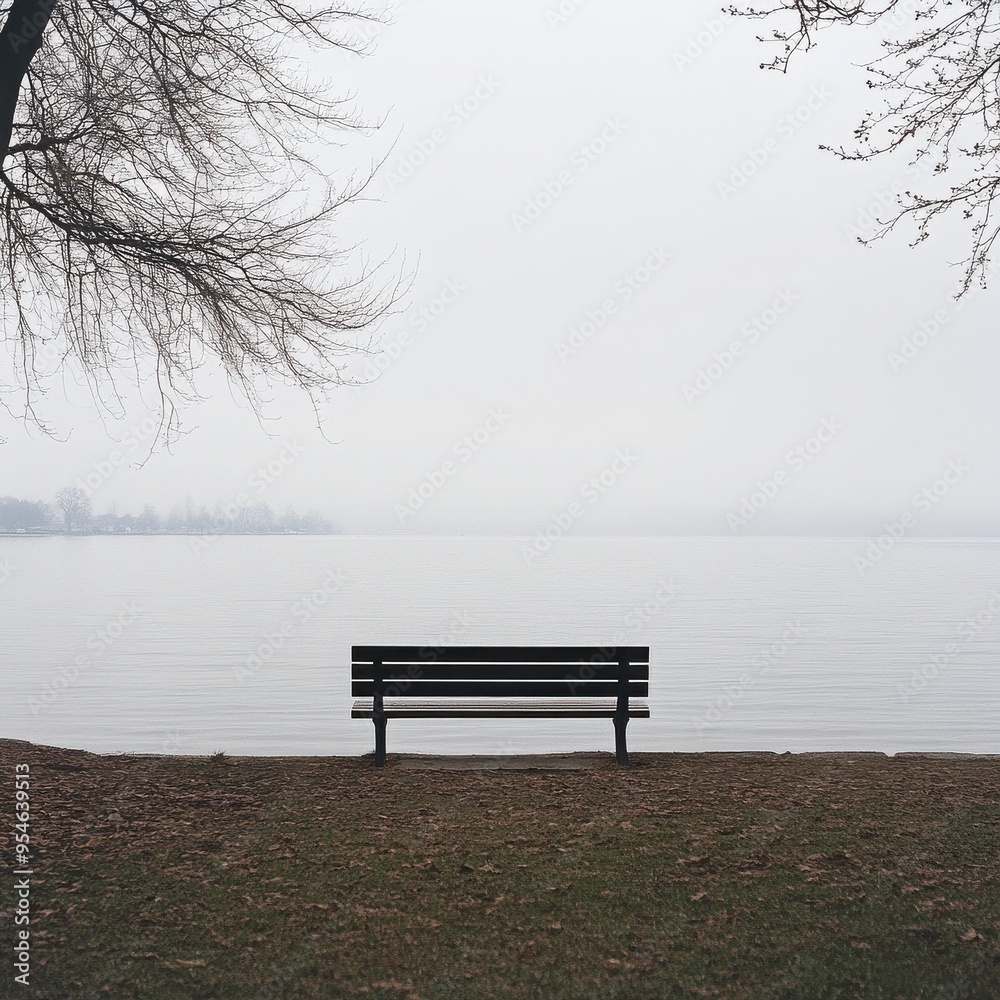 Solitude by the Misty Lake: A lone bench invites contemplation on a tranquil shore, shrouded in ethereal mist, evoking a sense of peace and serenity. Solitude by the Misty Lake: A lone bench invites contemplation on a tranquil shore, shrouded in ethereal mist, evoking a sense of peace and serenity.