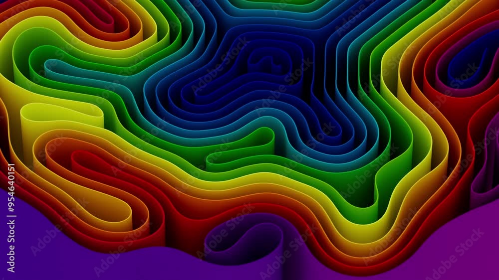 Abstract simple background with rubber band in rainbow colours, wavy fashion wallpaper. 3D render. 4k abstract animation Abstract simple background with rubber band in rainbow colours, wavy fashion wallpaper. 3D render. 4k abstract animation