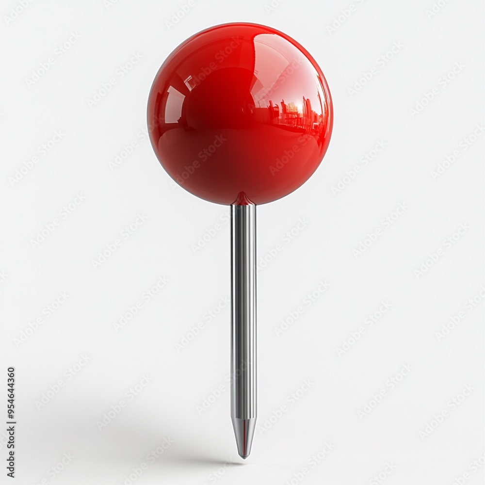 Red Push Pin on White Background: A single red push pin stands out against a clean white background, its bright color and simple design making it a perfect symbol for marking important points or locat Red Push Pin on White Background: A single red push pin stands out against a clean white background, its bright color and simple design making it a perfect symbol for marking important points or locat